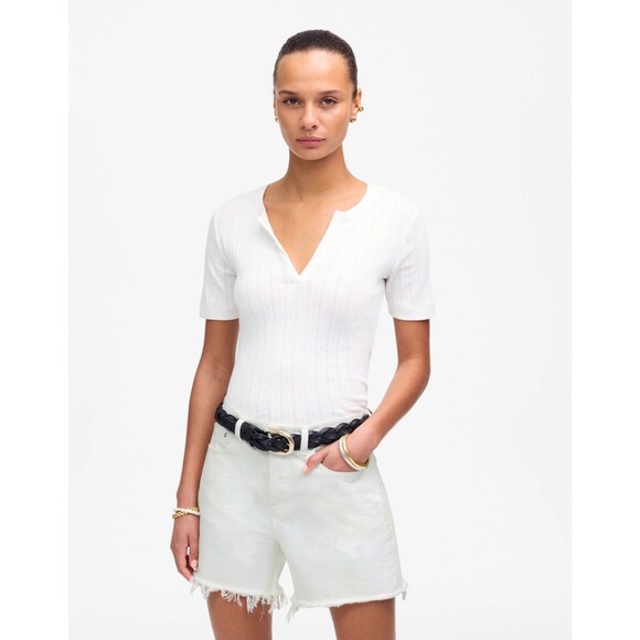 Madewell Pants - MADEWELL The Brynn Long Short 32 Pure White Rigid Denim Mid-Rise Cotton NWT A3